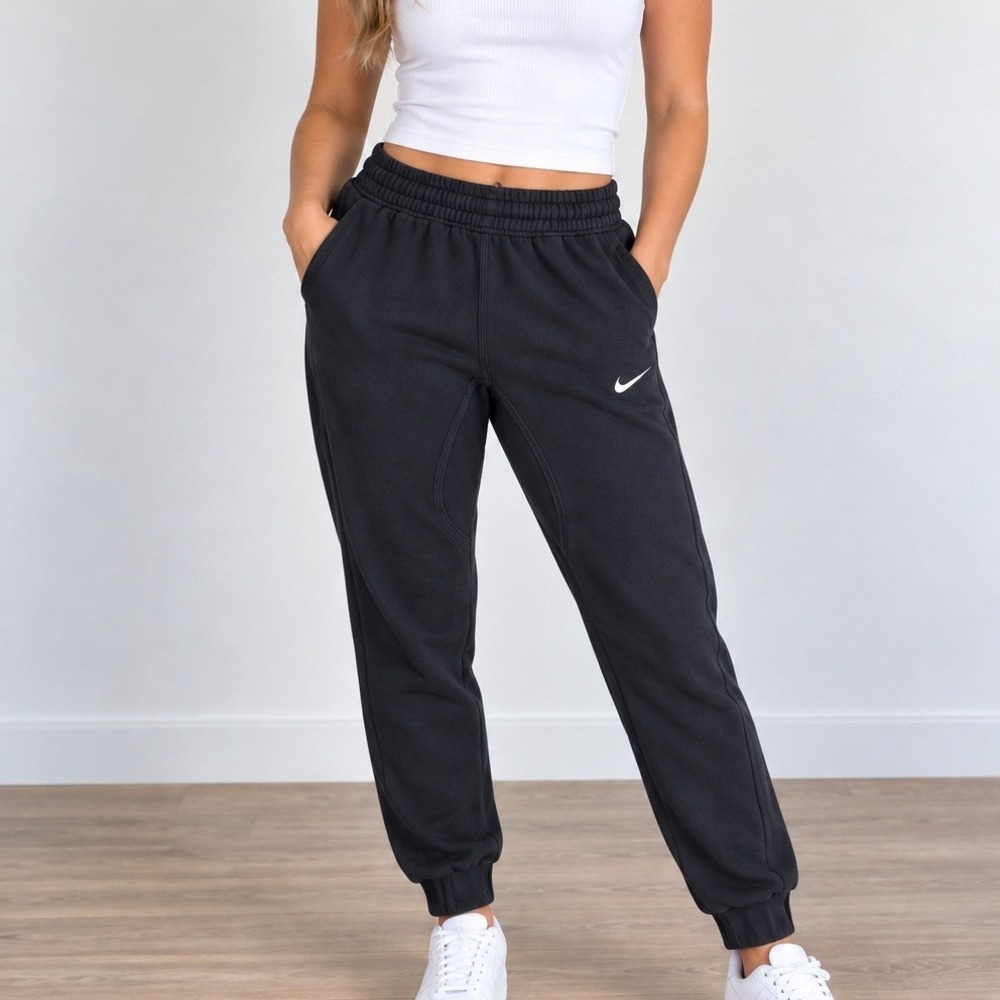 Nike Sportswear Women Black Fleece Joggers Tapered Sweatpants Small Casual